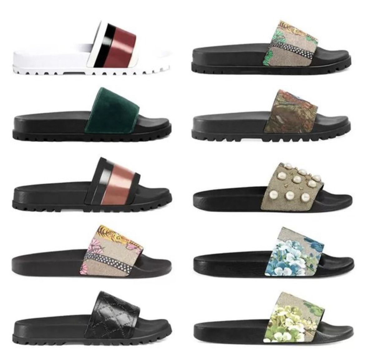 

Luxurys Designer Sandals Fashion classic red pink floral brocade Slippers Flat leather rubber heated thick bottom Flip-flops gear outdoor beach shoes Fuwa