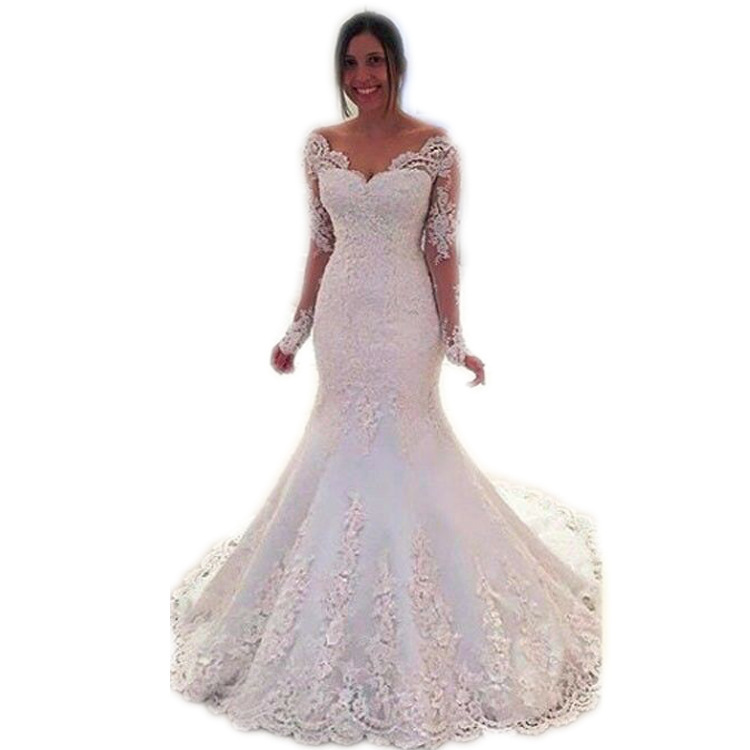 2022 Mermaid Wedding Dresses Sexy Sheer Neck Luxury Lace Applique Bridal Gowns vestido de fiesta-image-796629087