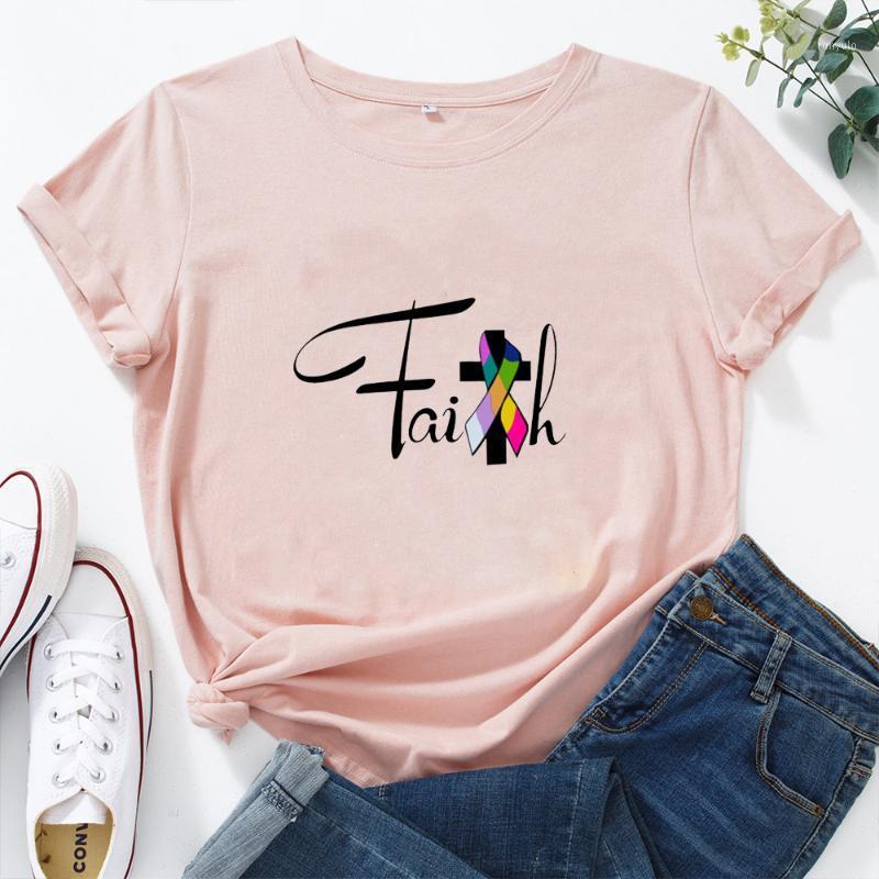 

Women' T-Shirt Faith Letter Print Woman Top Cotton Round Neck T Shirt Women Casual Short Sleeve Tee Fashion Camisetas Mujer, Black