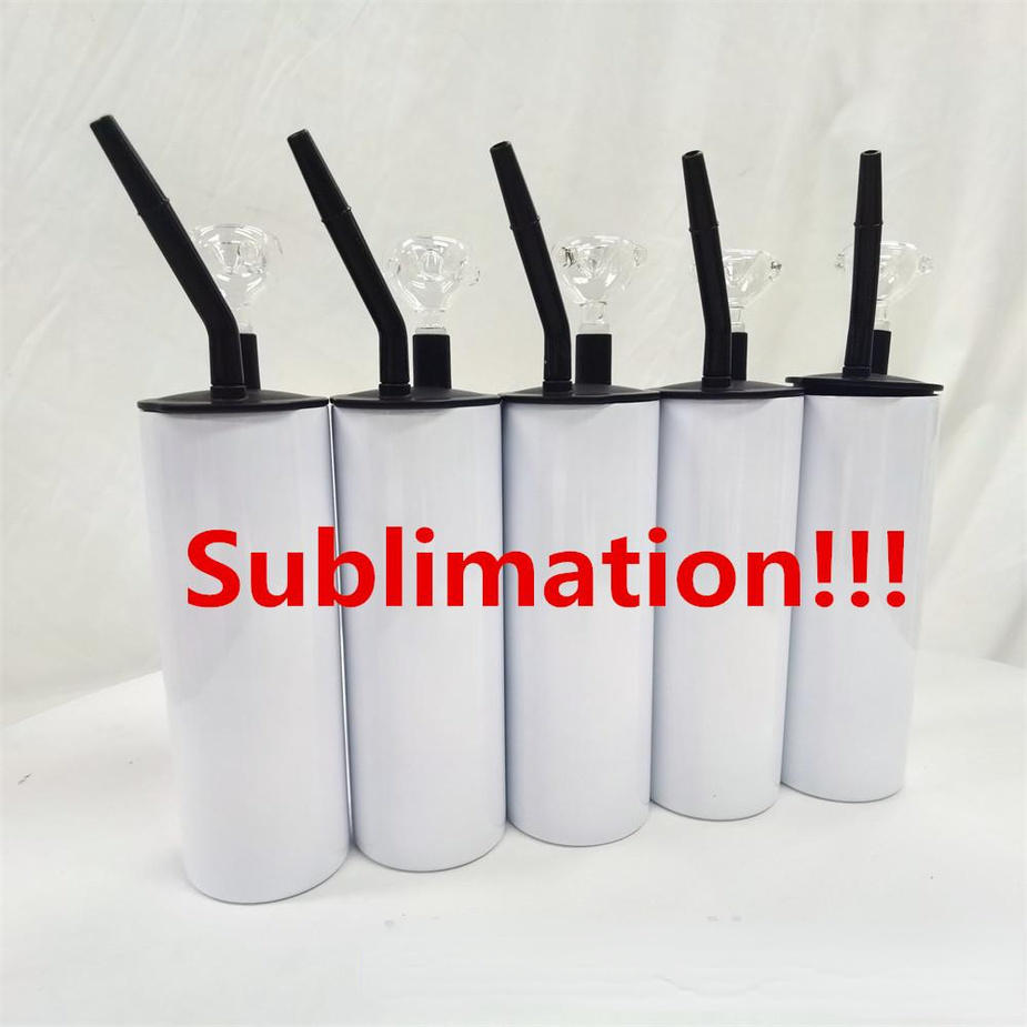 

22oz Sublimation Fatty Tumblers With Smoking Lid Sub Hookah Mugs Blank White Stainless Steel Straight Cup Insulated Vacuum Water Bottle sxmy26