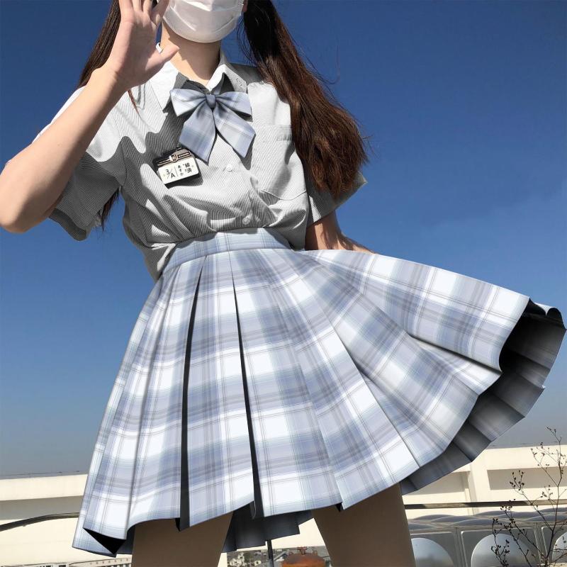 

Clothing Sets Women Silver Wire XS-2XL Skirt Preppy Korean Style Plaid Kawaii School For Girls High Waist Pleated Mini WomenClothing, Only 1 skirt