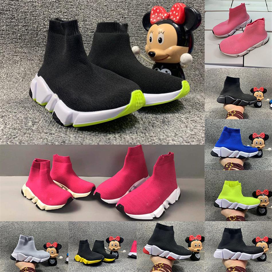 

New Arrivlas designers Fashion Luxury For Kids Girls Speed Trainer off Red Triple Black Flat Casual shoe Sock Boots Childrens Shoe2289, A10