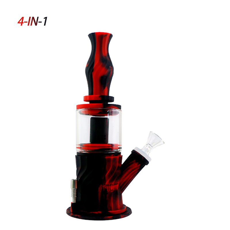 

Waxmaid retail 9.3 inches glass bongs hookahs Multi Function 4 in 1 Honeycomb Silicone water pipe US local stock