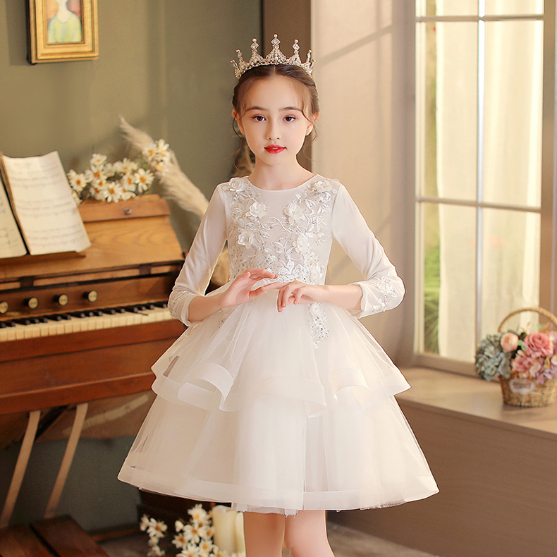 

Kids Little Girls' Dress Jacquard Butterfly Flower Party Birthday Beaded Embroidered Mesh Knee-length 3/4 Length Sleeve Princess, White