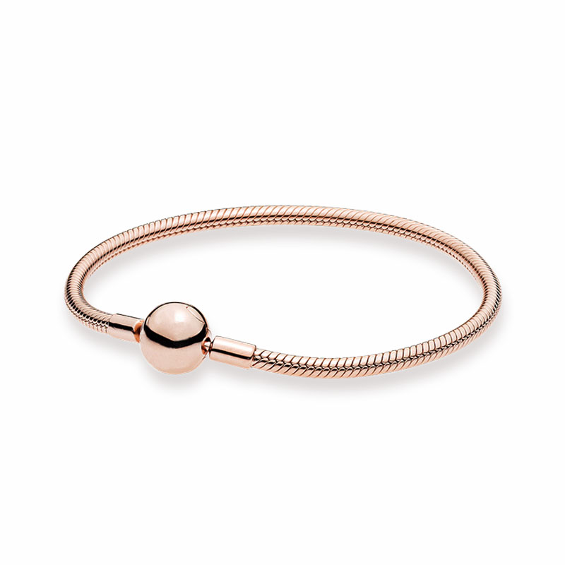 

18K Rose gold palted Moments Snake Chain Charms Bracelet Ball Clasp Girl boys Party Jewelry with Original box for Pandora S925 Sterling Sivler bracelets