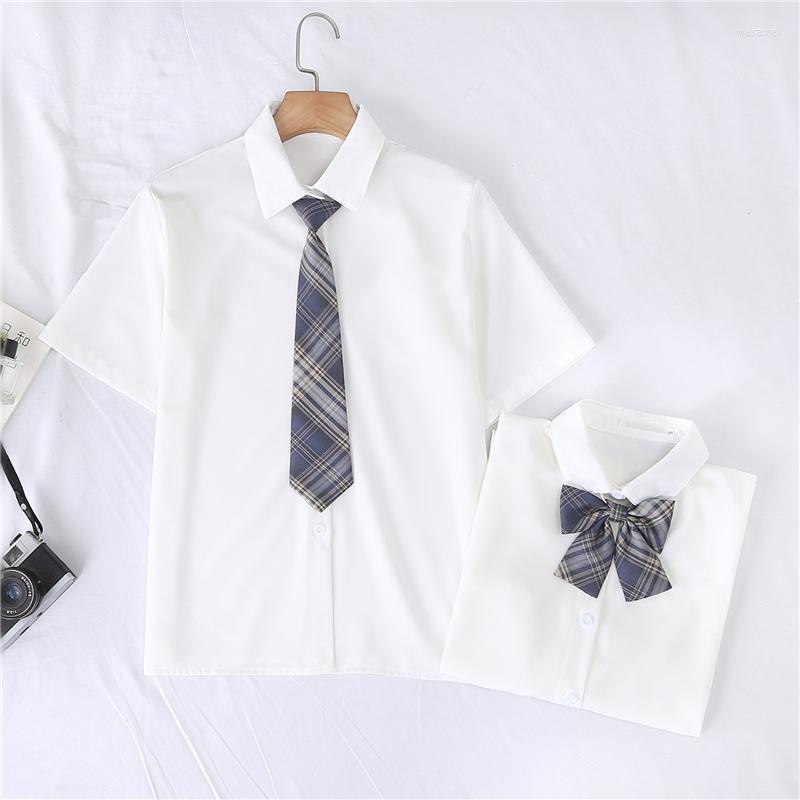 

Women' Blouses & Shirts Summert Solid Women Shirt Short Sleeve White Tops With Tie Bow Japanese Korean JK Style Female Lapel BlousesWomen, Blouse 1
