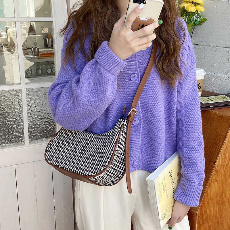 2022 Automne et hiver NOUVEAU Personnel Sac d'aisselle Mille Bird treillis Motif Vintage Sac de laine Vintage Sac à bandoulière unique