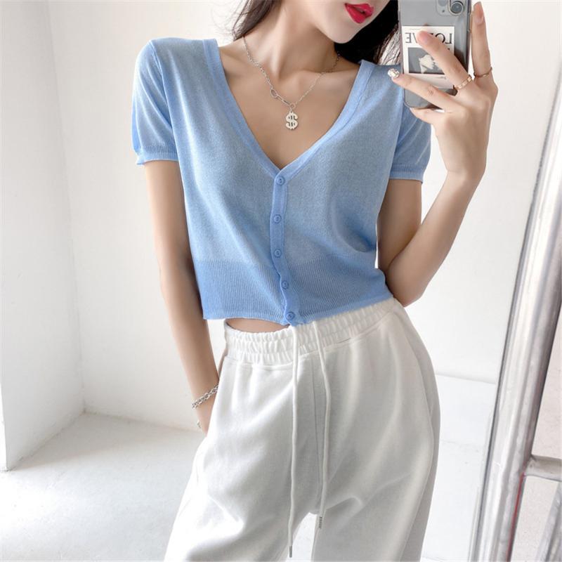 

Women's Knits & Tees -4XL Pink Knitted Cardigan Women Summer 2022 Short Sleeve Korean Fashion Crop Top Clothes 3XL 4xl Sueters De MujerWome