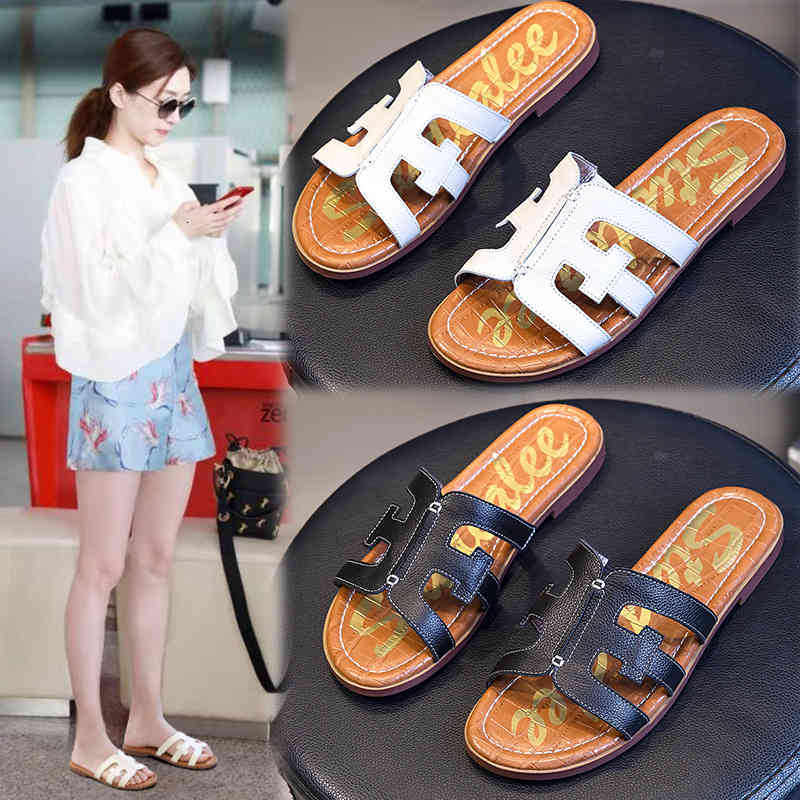 

Sandals The first layer of cowhide sandals women wear summer fashion versatile leather women's shoes thick heels drag M0XL, 1# shoe box