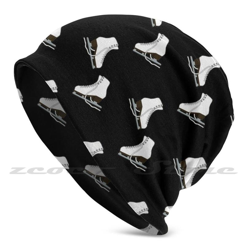 

Berets Figure Skates On Black Background Design Personalized Pattern Knit Hats Plus Size Elastic Soft Cap Skating Skater, Adult black mask