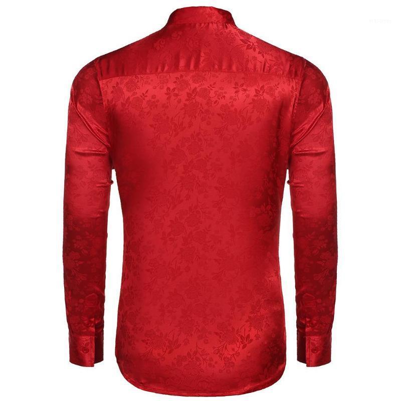 

Men' Casual Shirts Printed Gray Sleeve Breasted Fashion Single Autumn Long Red Black Turn Wine Collar Men Shirt Winter Down Floral