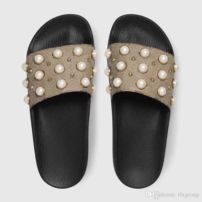 

Womens slipper Summer Rubber slides Sandals Beach men flip flops women Blooms flower striped pearl causal slipper with Box US5-11 NO10, Color 4