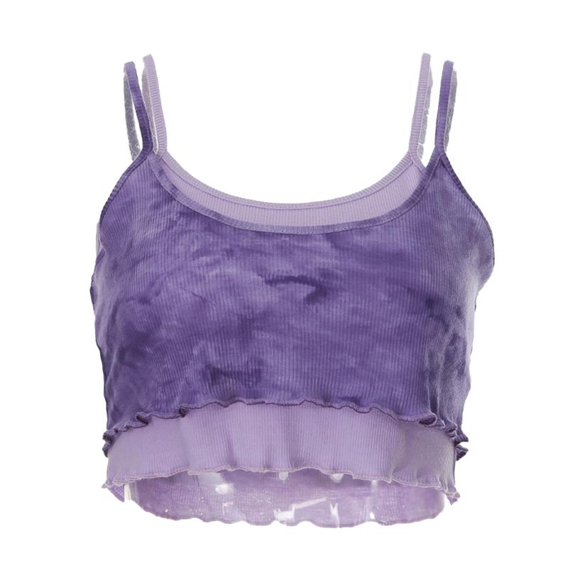 

Women' Tanks & Camis Women Sexy Sleeveless Spaghetti Strap Patchwork Crop Cami Tops Ribbed Tie Dye Knit Camisole, Purple
