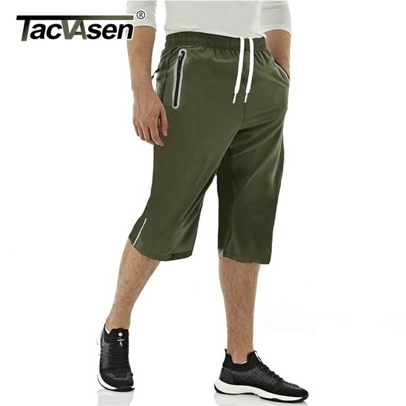 

TACVASEN Summer 3/4 Shorts Men's Quick Drying Below Knee Gym Workout Running Sport Hiking Pants Outdoor Males 220401, Army green
