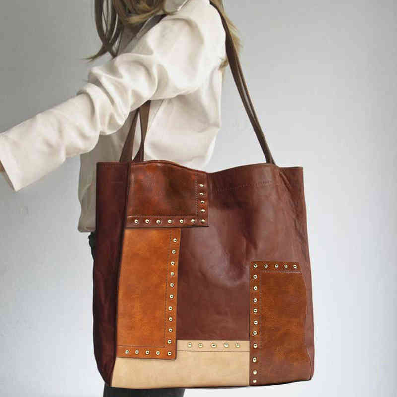 

Evening Bag Totes Shoulder Female Luxury Designer Handbag Pu Rivets Hasp Contrasting Handbags Crossbody Retro 2022 Trend 220630, Brown