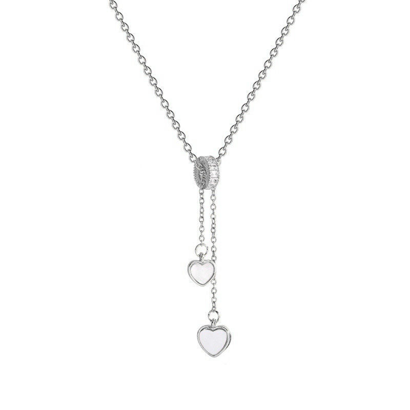

Fashion Full Zircons Circle & Double Hearts Pendant & Chain Choker Necklace by 925 Silver For Women
