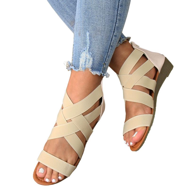 

Sandals Womens Nude Women Mouth Wedge Low Heel Roman Ladies Fashion Elastic Strap Fish Breathable ShoesSandals, Brown