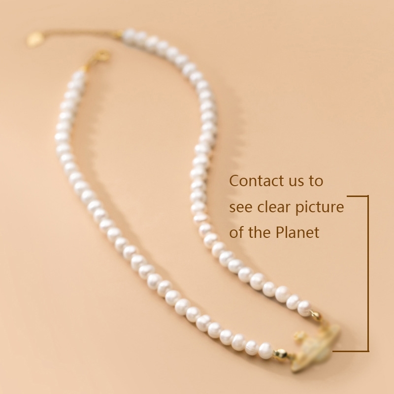 925 sterling silver Pearl Female Simple Graceful Diamond Planet Sweet Retro Clavicle-image-787397354