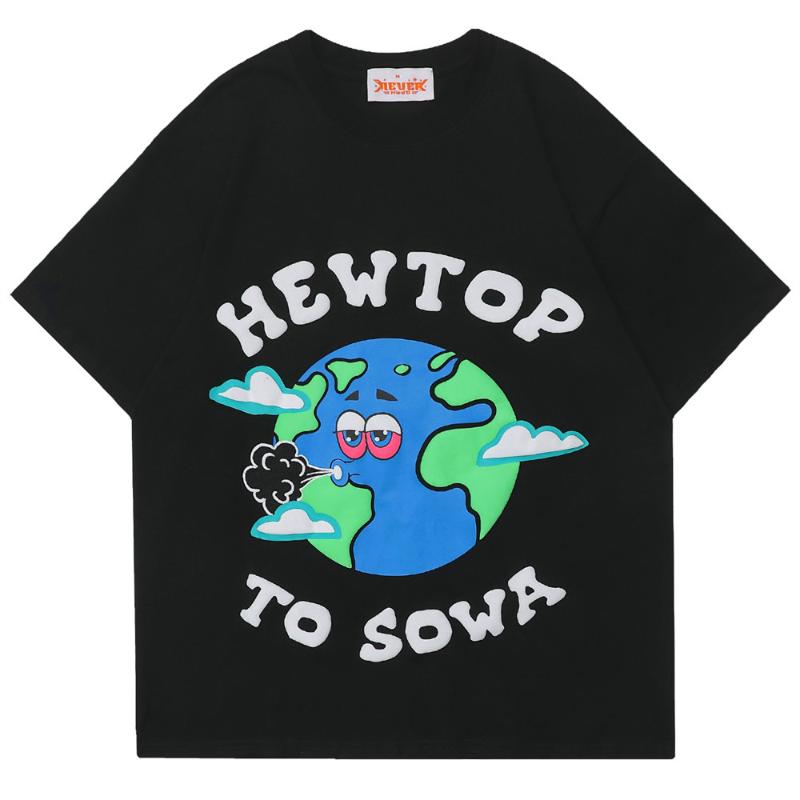 

Men' T-Shirts Oversized T-shirt Funny Foaming Earth Print Cotton O-neck Tops Tee Harajuku Streetwear Casual Hip Hop T Shirt For Men Clothin, Black