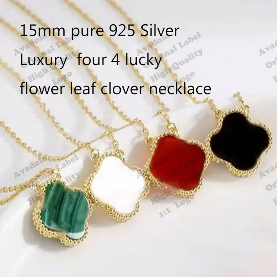 

15mm Fashion Classic 4/Four Leaf Necklaces Pendants Mother-of-Pearl 925 Silver clover 18K gold plated for Women&Girl Valentine's Mother's Day Engagement Jewelry Gifts