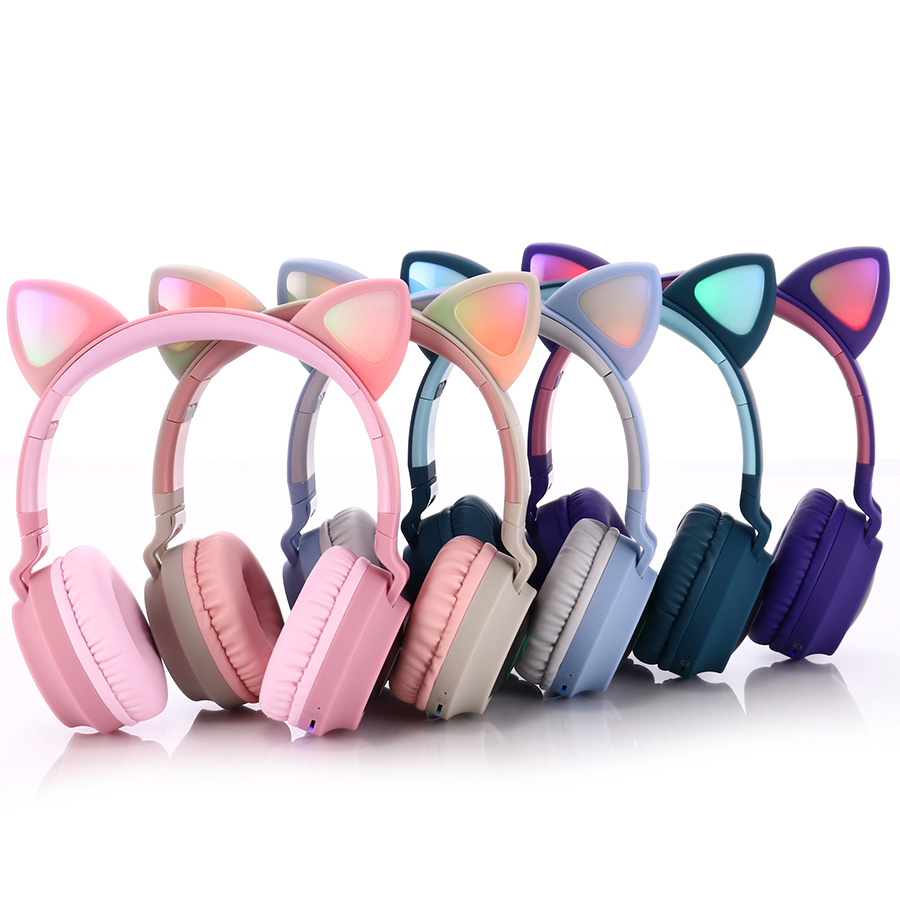 

Wholesale Children Cute Headphone Wireless Cat Ears Headset With Mic Kid Cute Girl Stereo Music Helmet Foldable LED Earphone, Pink
