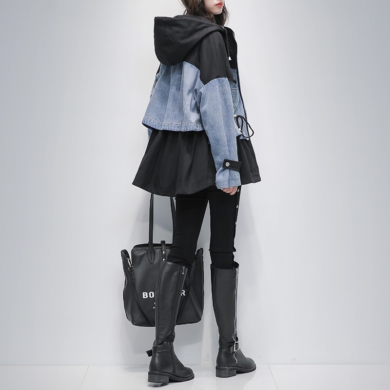 

Large Size Dress Ropa Para Gordas Windbreaker Autumn Slim Cover Meat 200 Jin Fat Large Girls AgeReducing Jeans Coat 201202, Blue