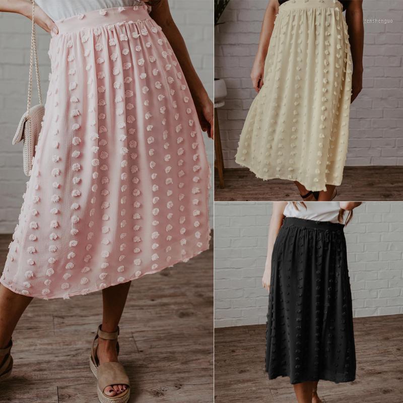 

Summer Plus Size Midi Skirt Women Solid Elastic High Waist Casual Elegant Streetwear Pleated Skirts Female, Pink