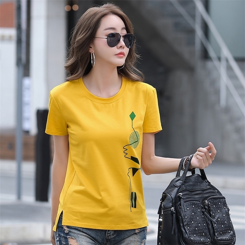 

LJSXLS Short Sleeve T-Shirt Print T Women Cotton Korean Plus Size Woman Clothes Spring Autumn Tops Tee Femme 220322, Black