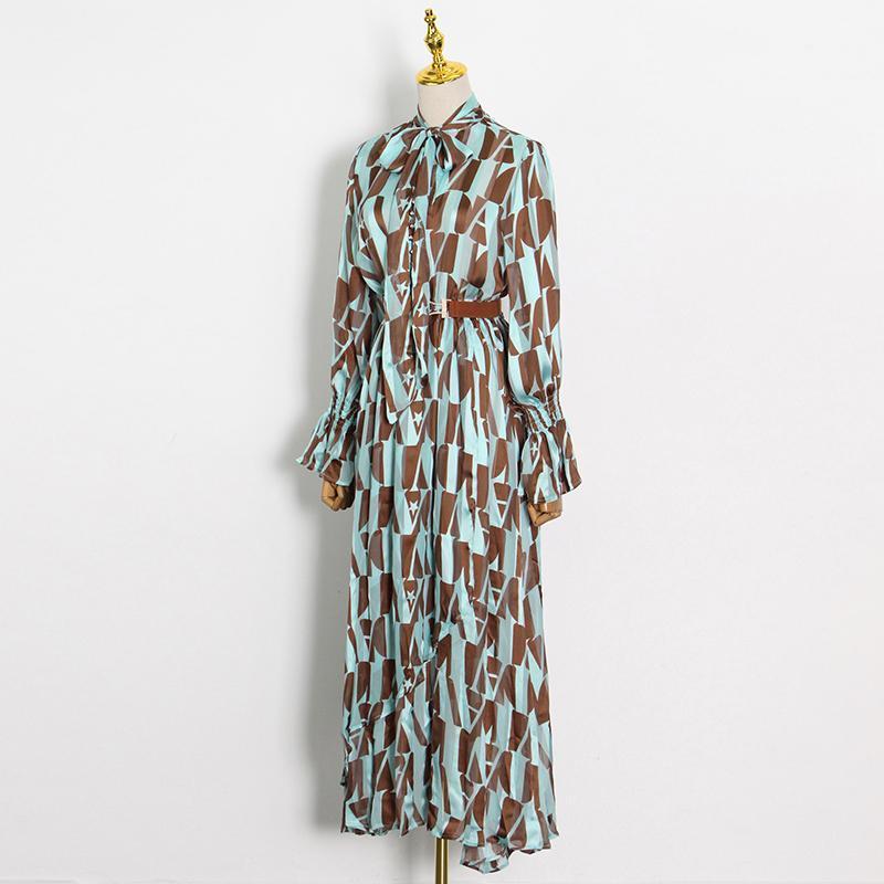 

Casual Dresses Vintage Print Dress For Women V Neck Lantern Long Sleeve High Waist Hit Color Tunic A Line Midi Female 2022, Black