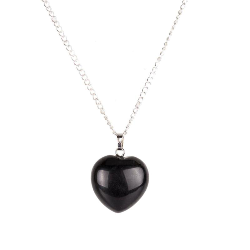 

Pendant Necklaces Black Obsidian Heart Point Necklace Crystal Stone 18inch Link Chain Power Healing Chakra Reiki Fashion Jewelry Free Pouch