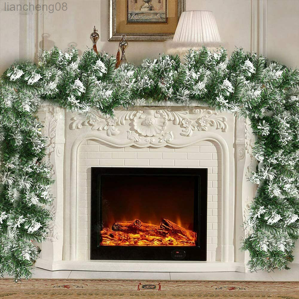 

6Ft 1.8M Christmas Garland White Falling Snow Rattan Fireplace Door Artificial Plants Wreath Home Party Wedding Decorations L220812