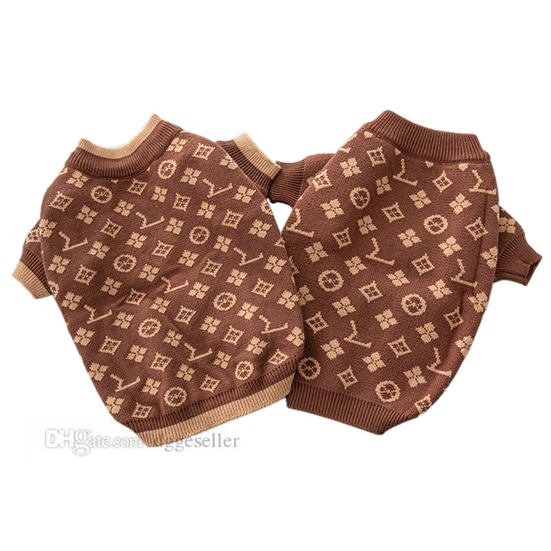 

Warm Dog Sweater Brands Dog Apparel with Classic Jacquard Letter Pattern Designer Pet Clothes for Small Medium Dogs Cat Sweaters Lightweight Pets Clothing Coat S 358, Brown#2