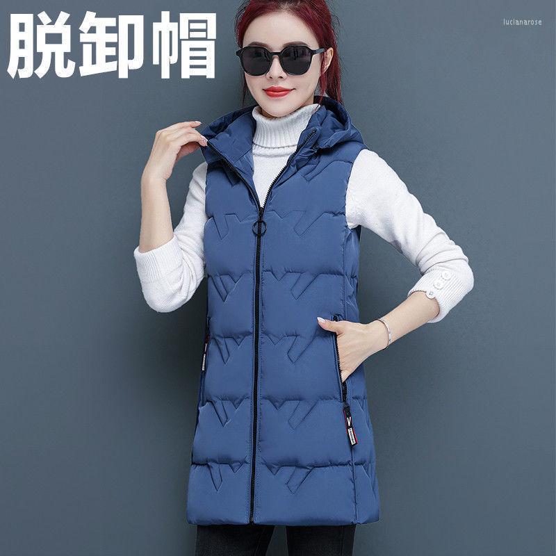 

Women's Vests 2022 Autumn Winter Down Cotton Waistcoats Jacket With Detachable Hooded Long Coat Warm Ladies Plus Size Slim Female Vest Luci2, Yellow