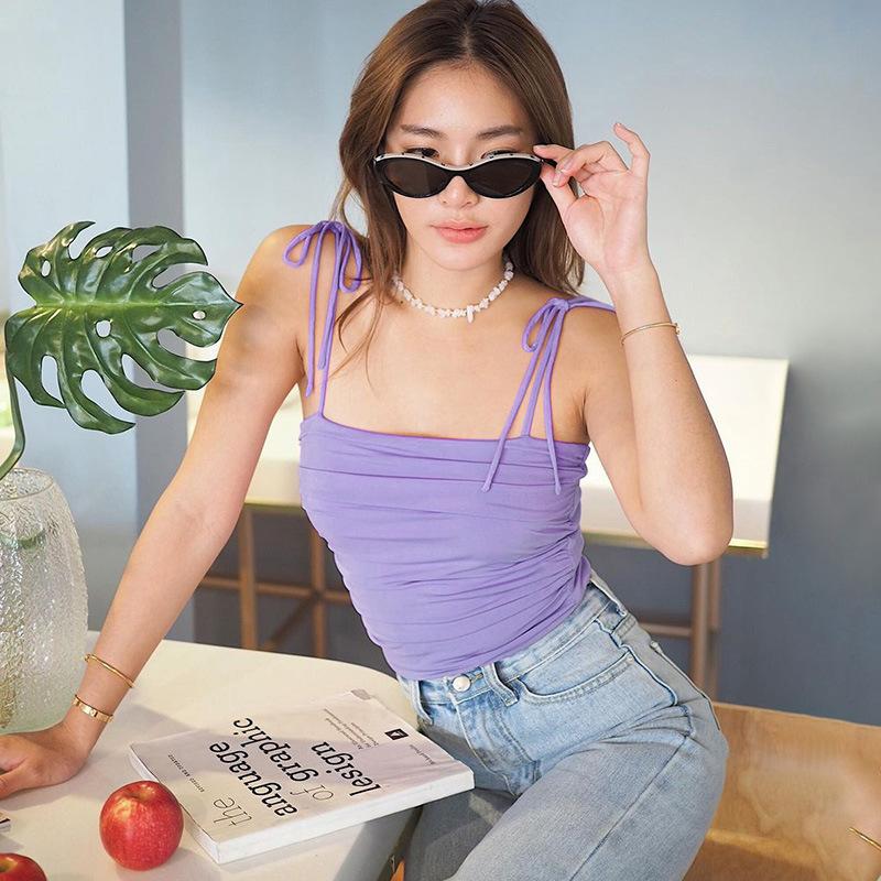 

Women' Tanks & Camis Style Pleated Bandage Sleeveless Top Slim Suspender Vest Women T Shirt Summer WomenWomen