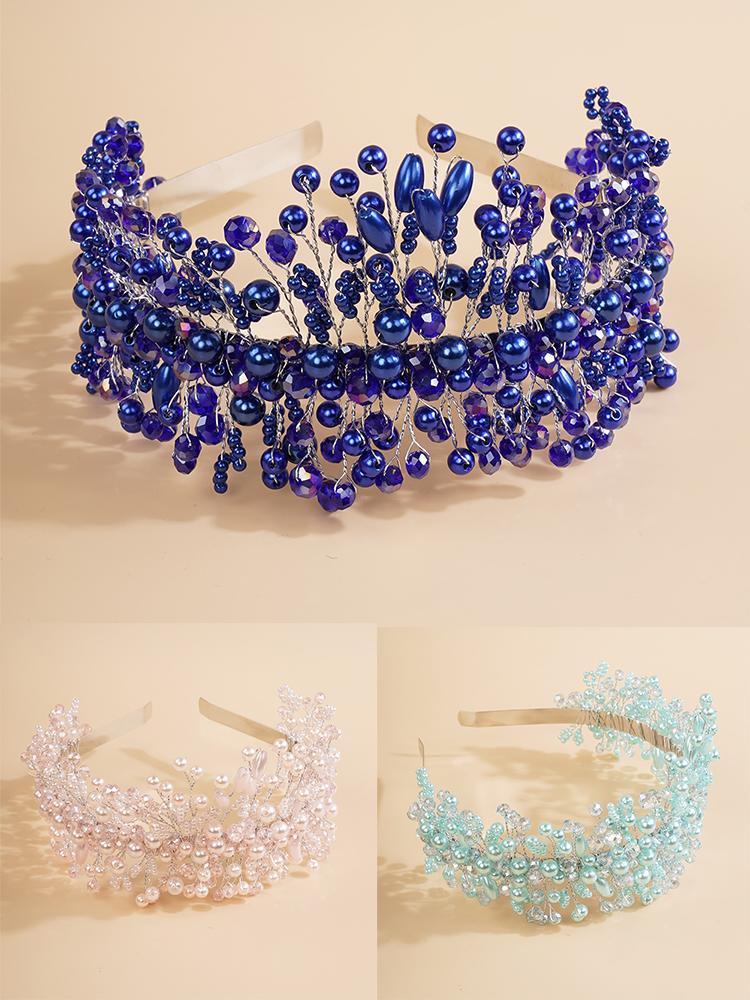 

Headpieces Luxury Pearl Crystal Bridal Crown For Women Headdress Handmade Wedding Hair Jewelry Party Prom Bride Accessories TiarasHeadpieces
