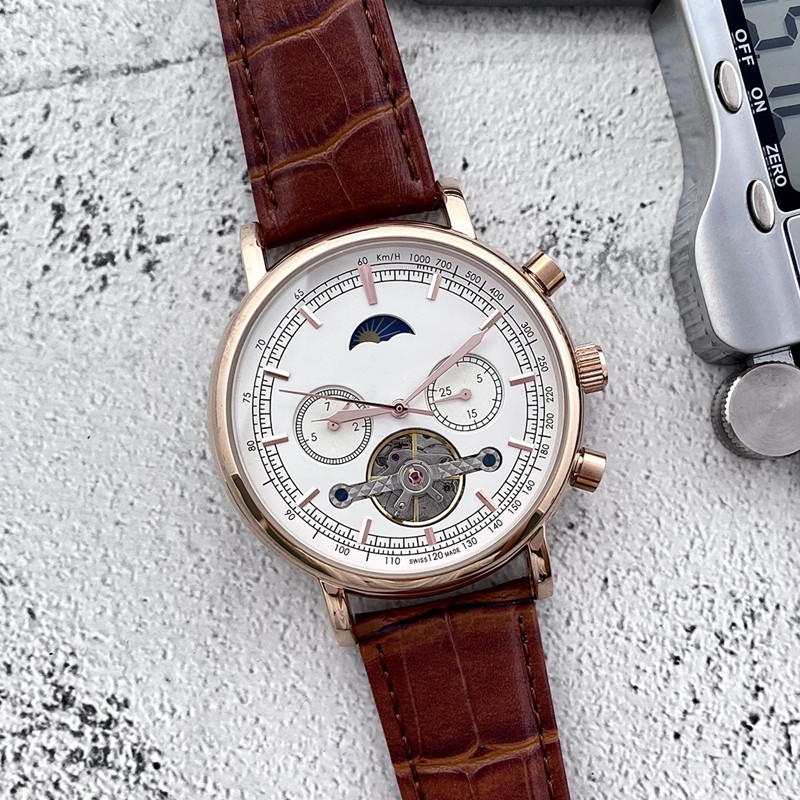 

2022 New luxury mens watches tourbillon automatic Mechanical watch designer high quality European Top brand moon Phase leather strap Fashion Gift Style two