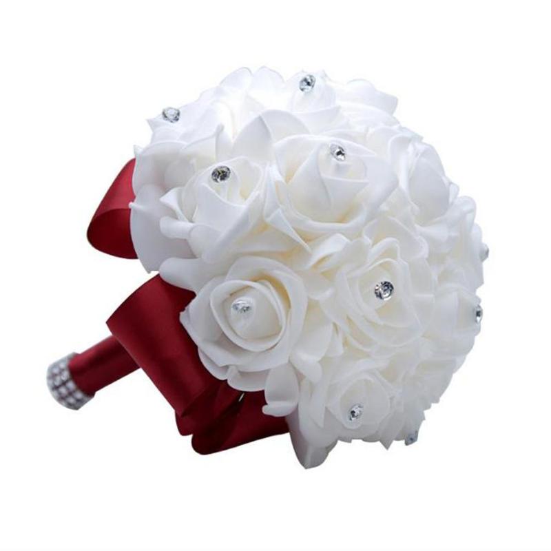 

Wedding Flowers Bouquet Rose Bridesmaid Foam Bridal Ribbon Fake De NoivaWedding