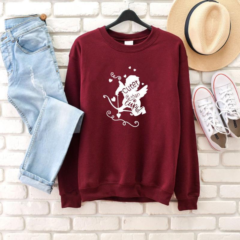 

Cute Than Cupid Sweatshirt Women Fashion Angel Graphic Young Hipster Pullovers Pure Cotton Casual Street Style Tops Women' Hoodies & Sweats, Black-white txt