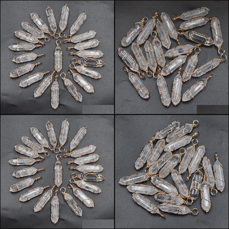 

Charms Gold Copper Wire Natural Stone White Crystal Hexagonal Healing Reiki Point Pendants For Jewelry Making Drop D Bdejewelry Dh8F6