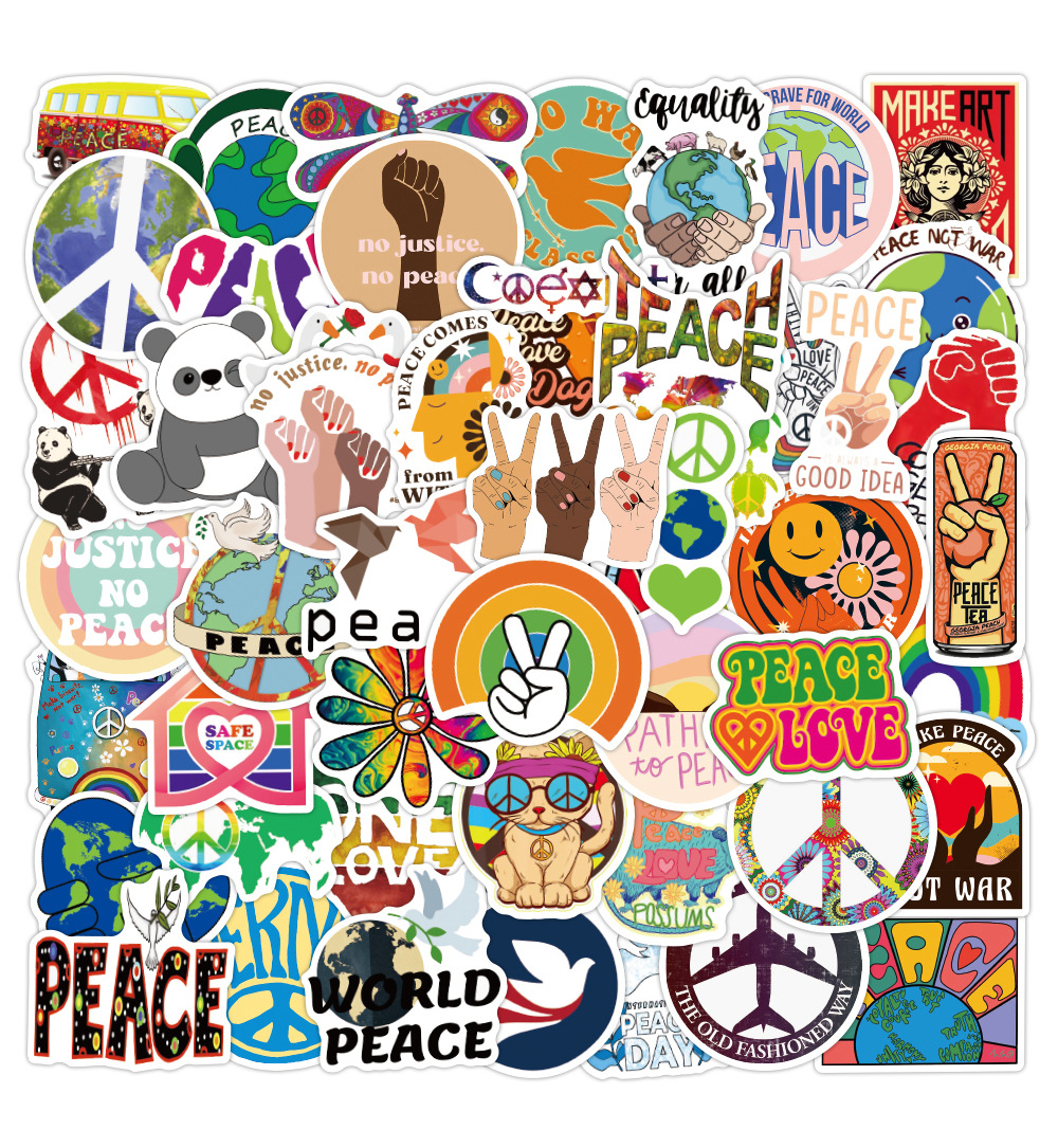 

Pack of 50Pcs Wholesale World Peace Cartoon Stickers No-Duplicate Waterproof For Luggage Skateboard Notebook Helmet Water Bottle Phone Car decals Kids Gifts, Multi-color
