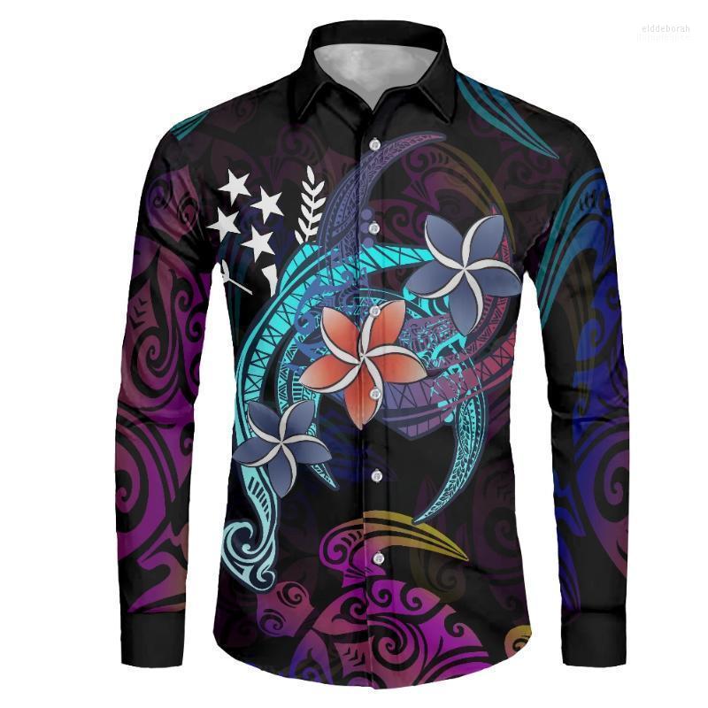 

Men's Casual Shirts Summer Long Sleeve Shirt Polynesian Traditional Tribe Frangipani Print Luxury Design Trendy Mens Buttons Long-Sleeve Eld, Zsn870406004f70