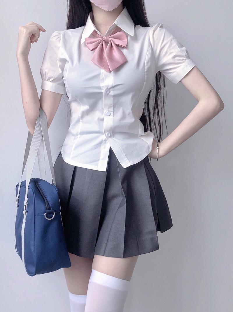 

Clothing Sets Japanese Spicy Girl Sexy Collect Waist Lace Up Thin Summer Shirt JK High School Uniform Class Students ClothClothing, As pic
