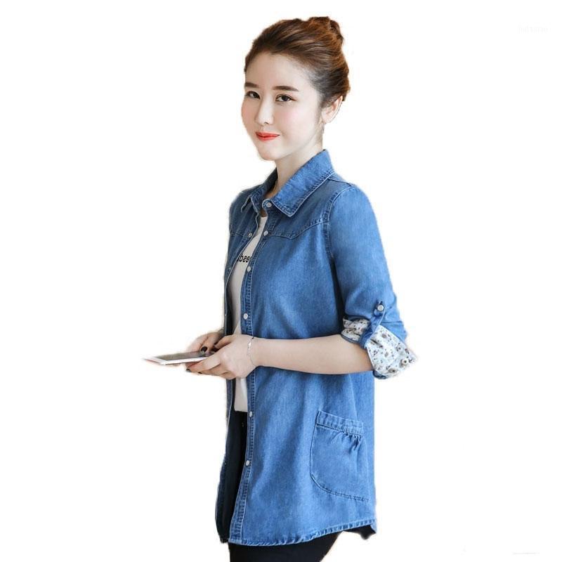 

Women' Blouses & Shirts Women Denim Spring AutumnLong Sleeve Blouse Female Tops Cowboy Basic Shirt Plus Size Elegant Woman Clothing, Light blue