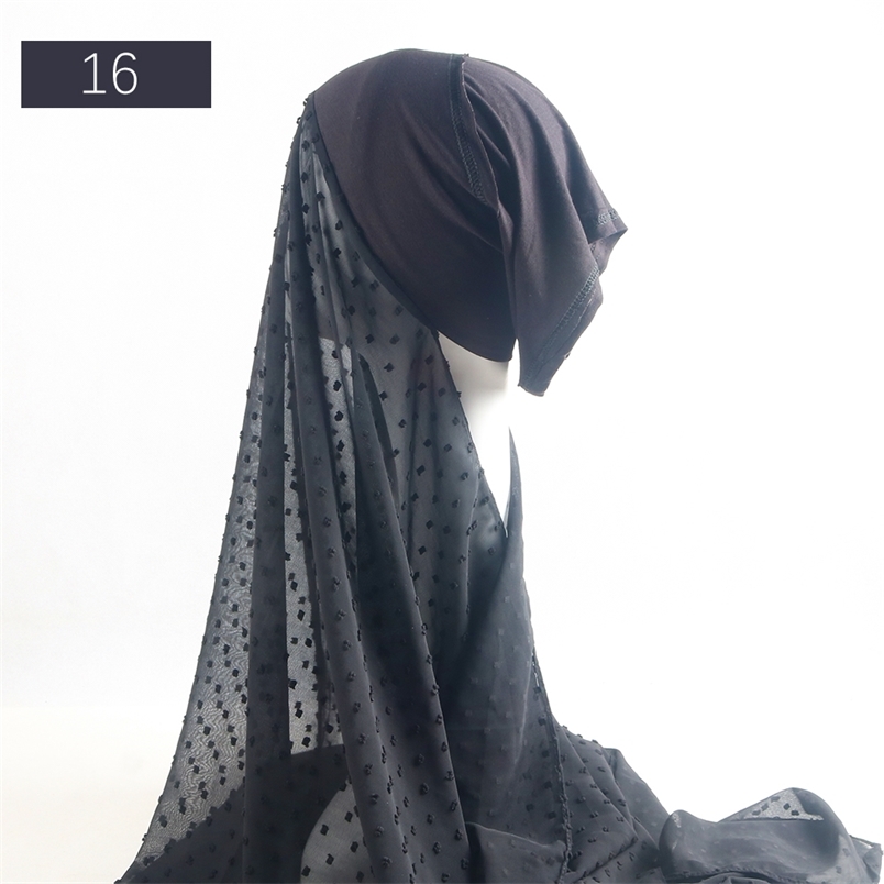 

Muslim Women Dot PomPom Instant Chiffon HIjab Scarf with Cap Chifon Hijabs Scarves Bonnet UnderCap Wrap Headscarf 220704