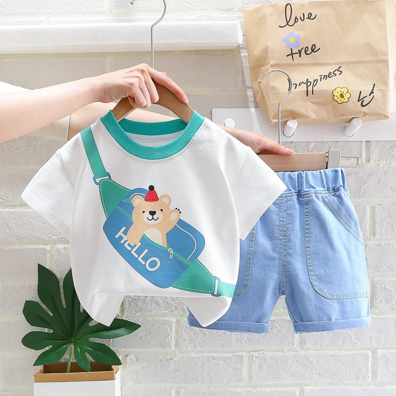 

Clothing Sets Kids Clothes Baby Boy/Girl Cartoon T-Shirt Denim Shorts Summer Casual Boys Tracksuit Children SuitsClothing, Red