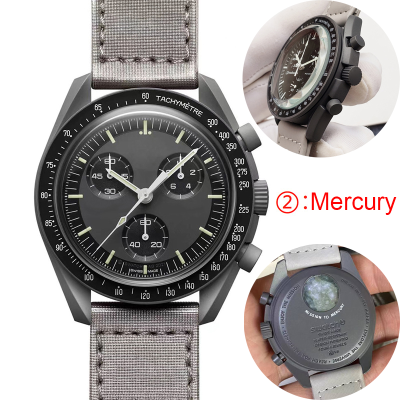 

Mens watch ceramic moonswatch quartz movement all dial work chronograph watches mission to mercury 42mm case nylon strap limited edition luminous Montre De Luxe