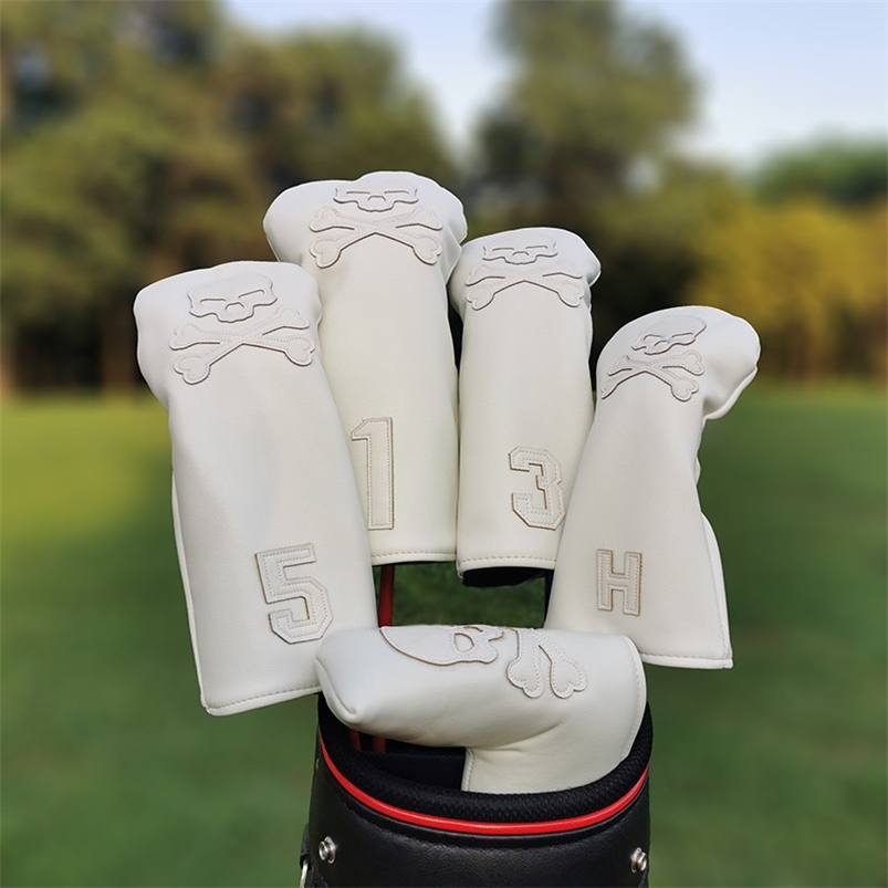 

Skull Leather Golf Club Woods Head Cover Driver Fairway Hybrid #1 #3 #5 UT Blade Mallet Putter Mixed Set Headcovers Protector 220623