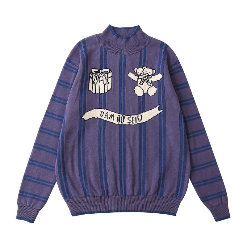 

Women's Sweaters Spring Vintage Pullover Sweater Women Thick Cotton Female Winter Gift Bears Striped Ladies Knitted Tracksuit CasualWomen's, Purple