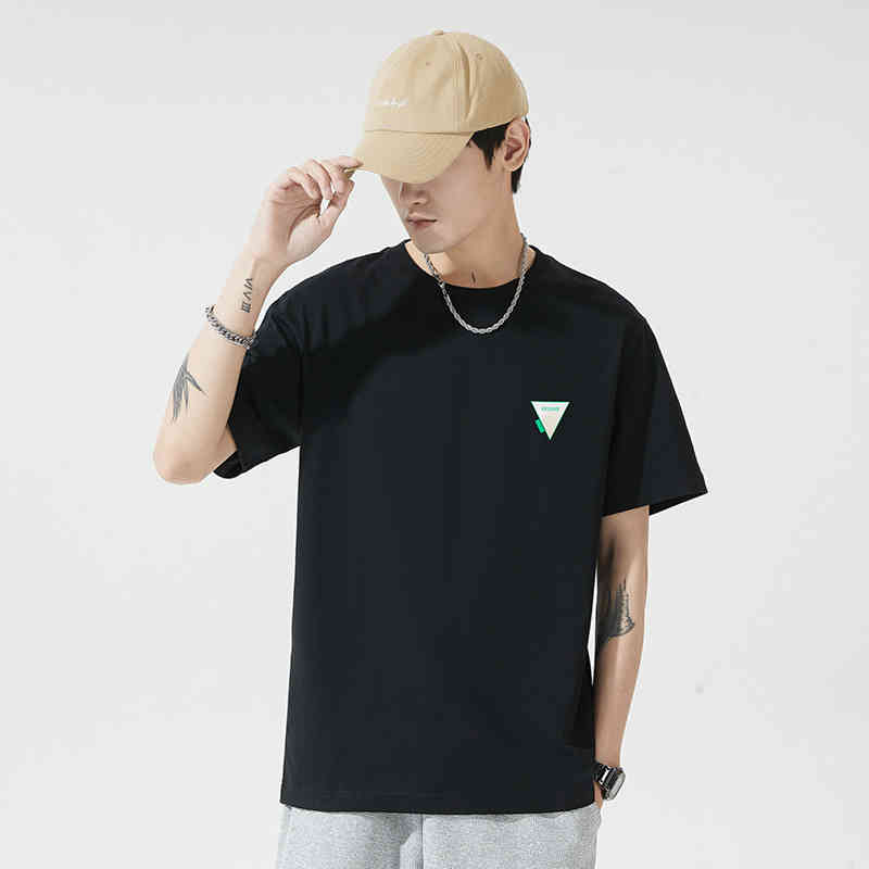 

New 250g short sleeve summer fashion triangle round neck cotton men's T-shirt loose breathable top, Yyt801 white