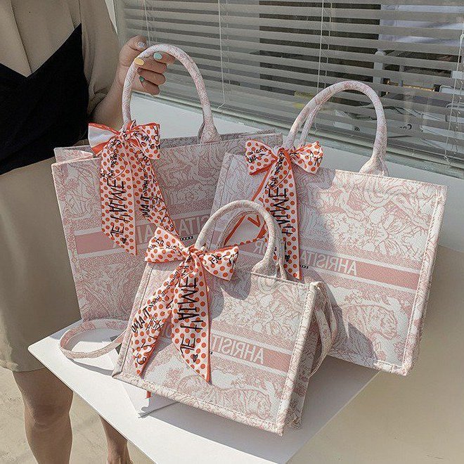 New Designer Bags 2022 Fashion Canvas Large Capacity Single Shoulder Printed Hand Leisure Bow Scarf Tote